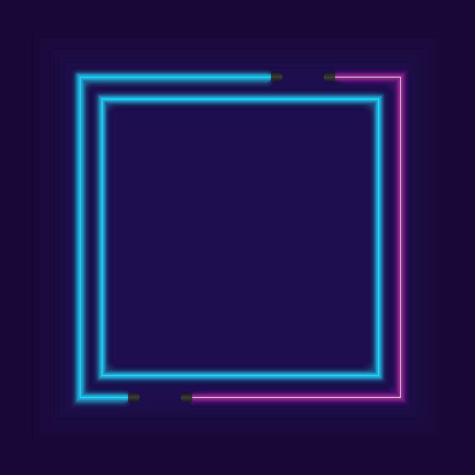 Square glowing neon frame. Geometric border bright shine vectro illustration. vector