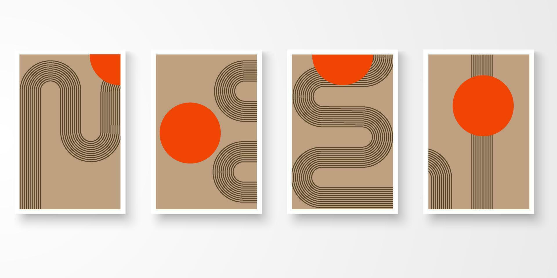 conjunto de contemporáneo estético geométrico pared Arte en blanco imágenes vertical marco. resumen composición forma con tierra tono. Arte imprimir, cubrir, foto marco, fondo de pantalla. gráfico vector ilustración.