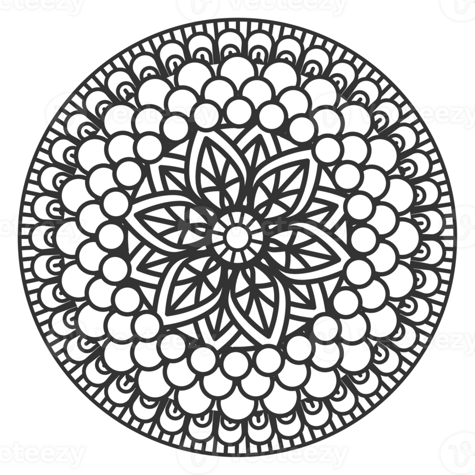 Monochrome mandala ornament outline pattern. Indian geometric art graphic for meditation. png