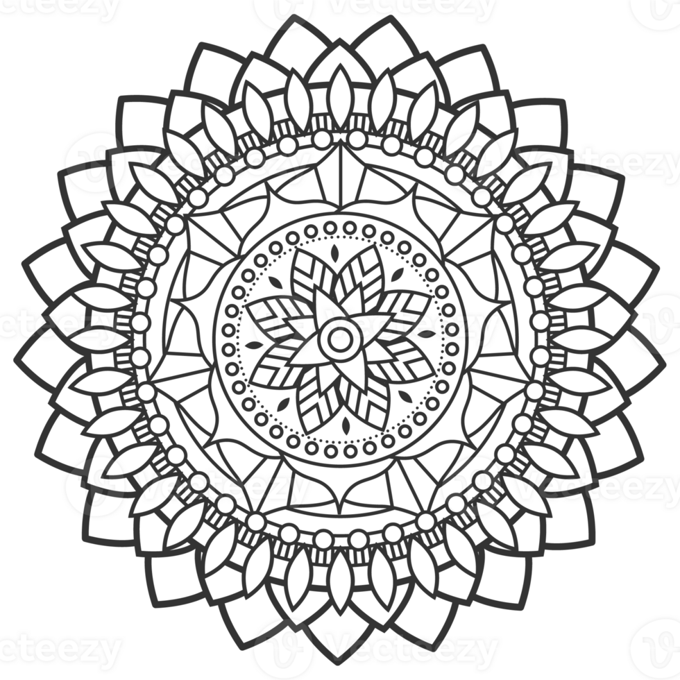 Monochrome mandala ornament outline pattern. Indian geometric art graphic for meditation. png