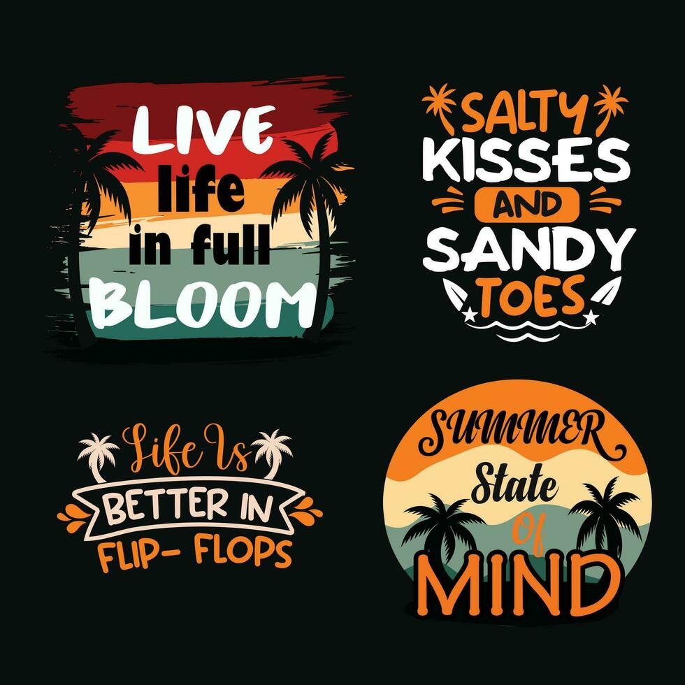 Free vector summer t shirt design and sticker set  bundle.