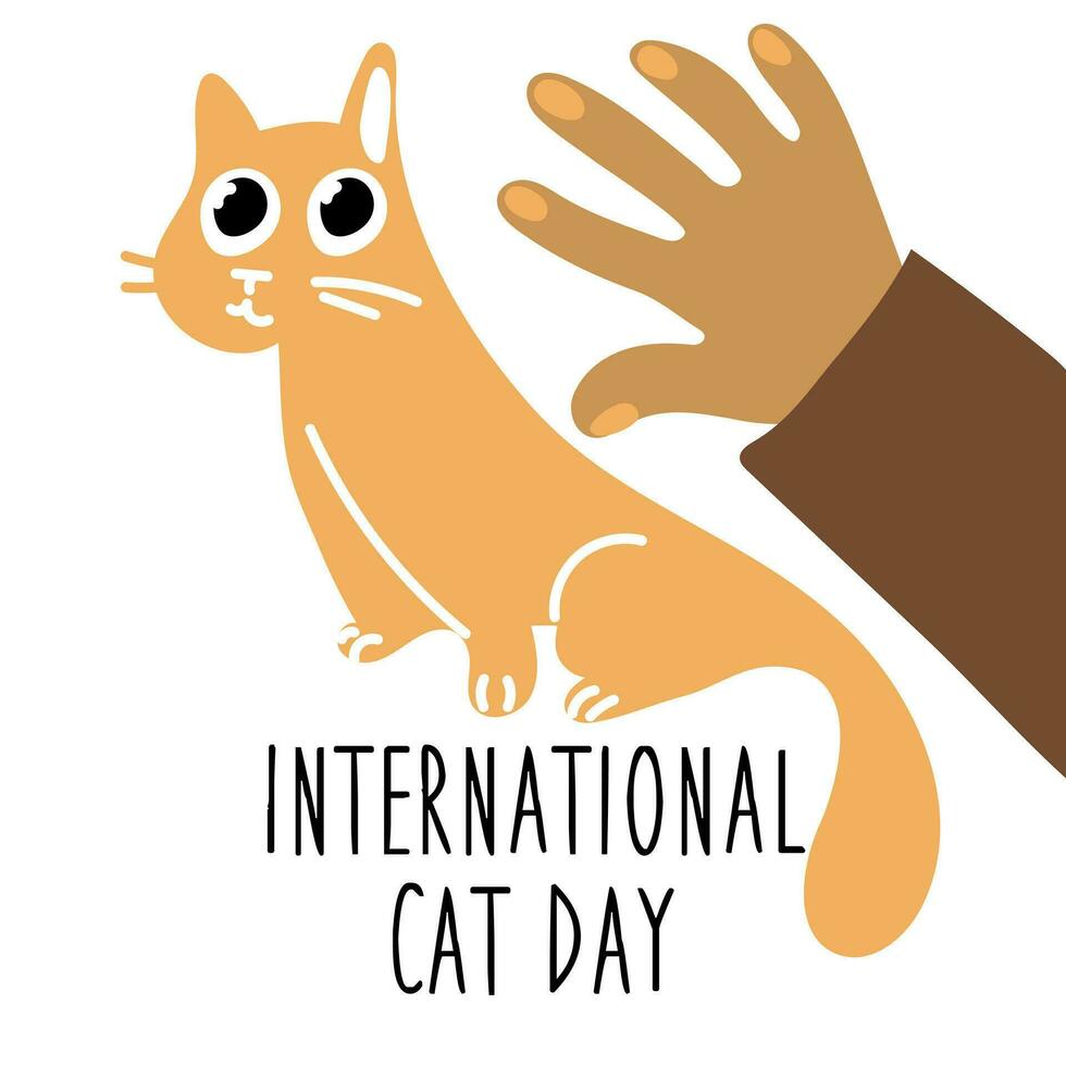 internacional gato día en agosto 8. resumen carismático gracioso gato camina lejos desde acariciando un tarjeta postal, un bandera, un volantes para un fiesta en el plano estilo. póster de el día de gatos, mascotas. vector