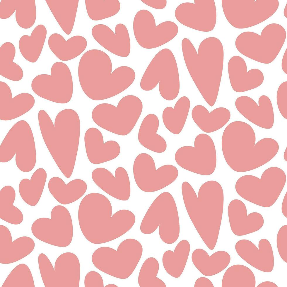 A pattern of Doodle hearts, a hand-drawn collection of love hearts. Swollen, flat, crooked hearts in pink shades. Various symbols of love on a white background. Printing the background for the holiday vector