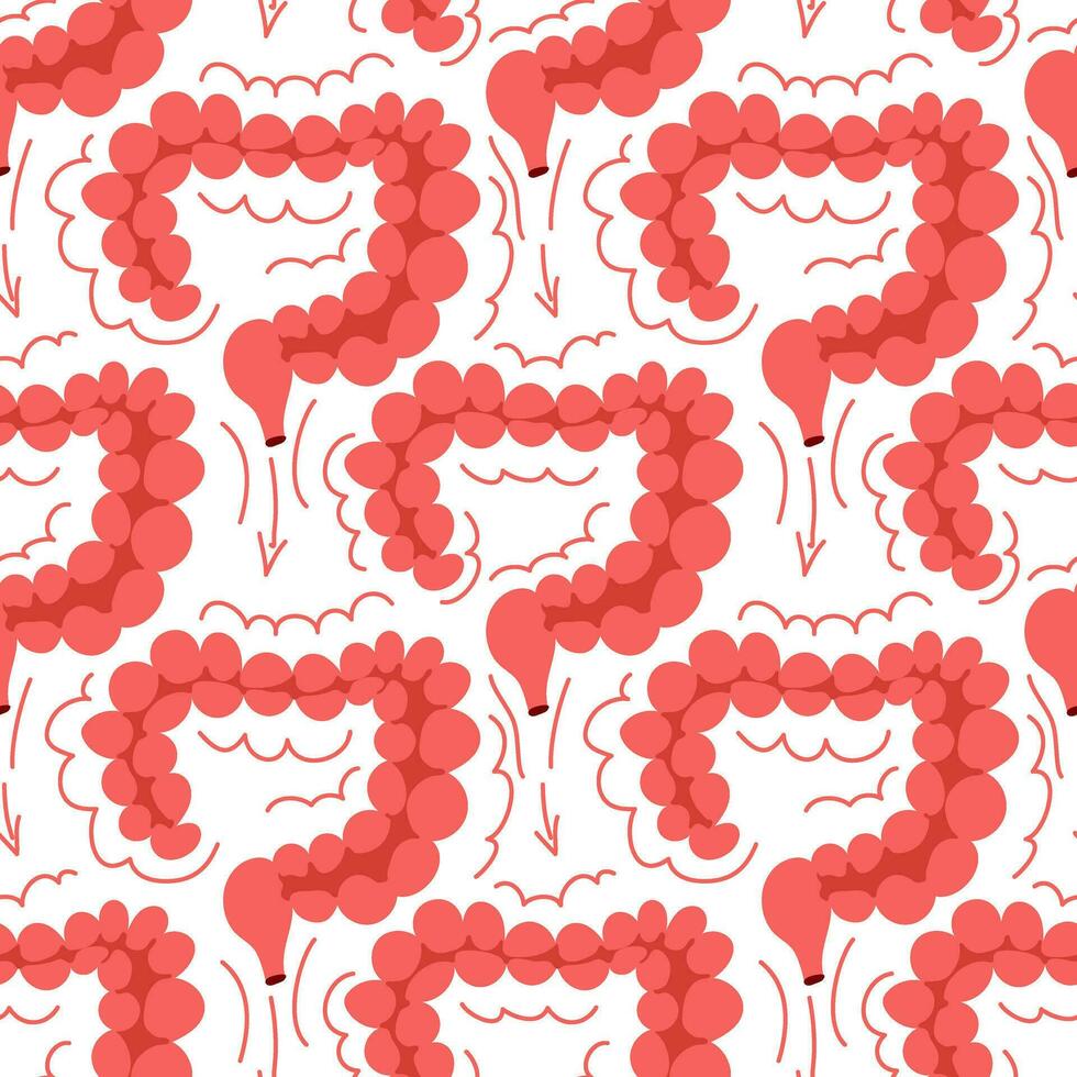 Pattern of the large intestine. A repeating pattern with lines of the colon. Health, medicine, internal organs. The structure of healthy organs and one affected by the disease. large intestine vector