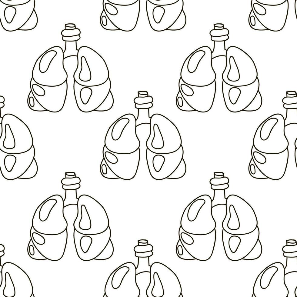 Seamless pattern of contoured human lungs in black and white style. Vector illustration for printing on textiles and paper. Human health, internal organs, medicine, treatment. Packaging material