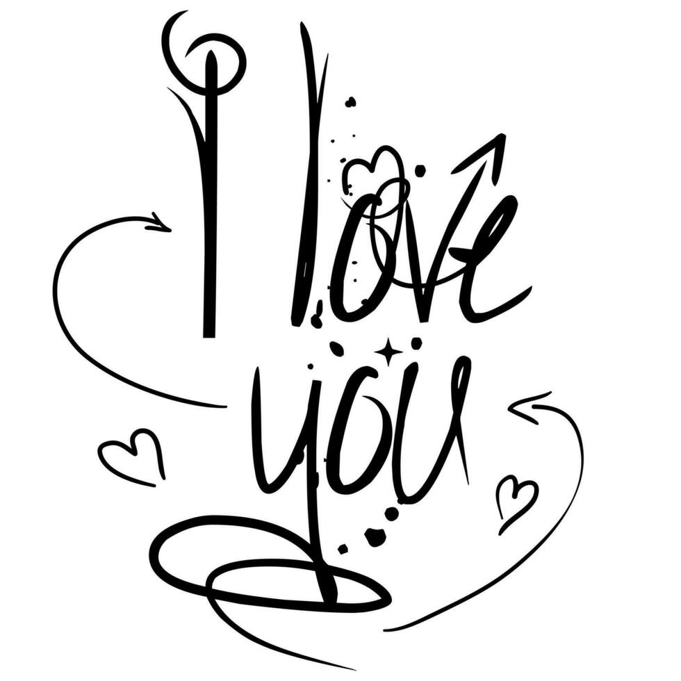 The inscription is made in a modern graffiti style. The inscription I love you. Fashionable vector isolated illustration on a white background. Street inscriptions with marker with details