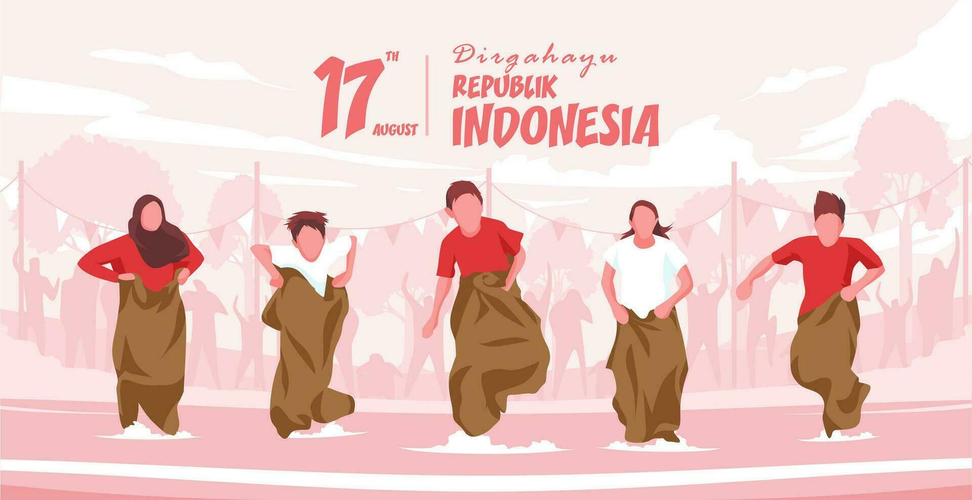 Indonesia Independence Day 17th August Celebration With Sack Race Competition vector