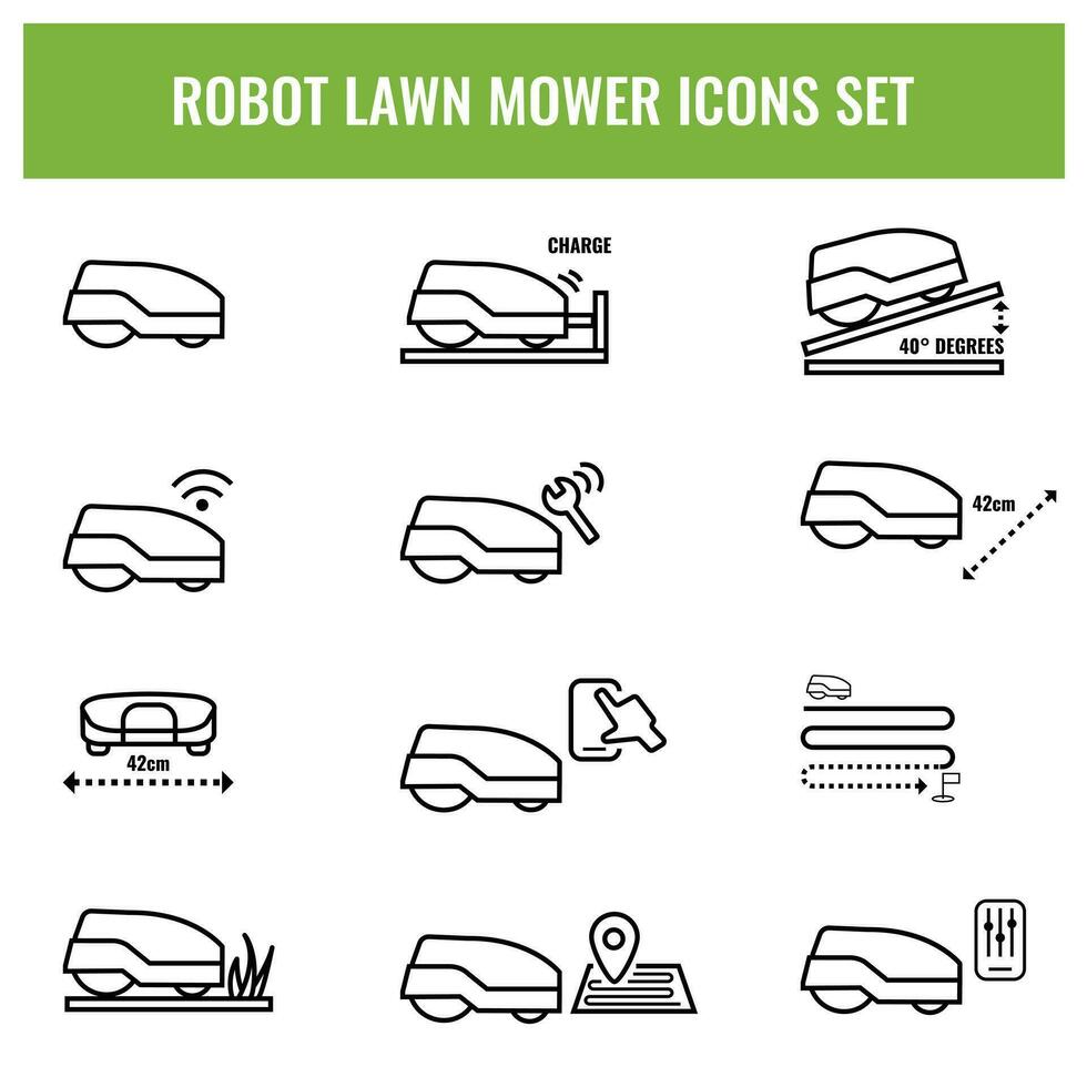 robótico césped cortacésped íconos conjunto vector