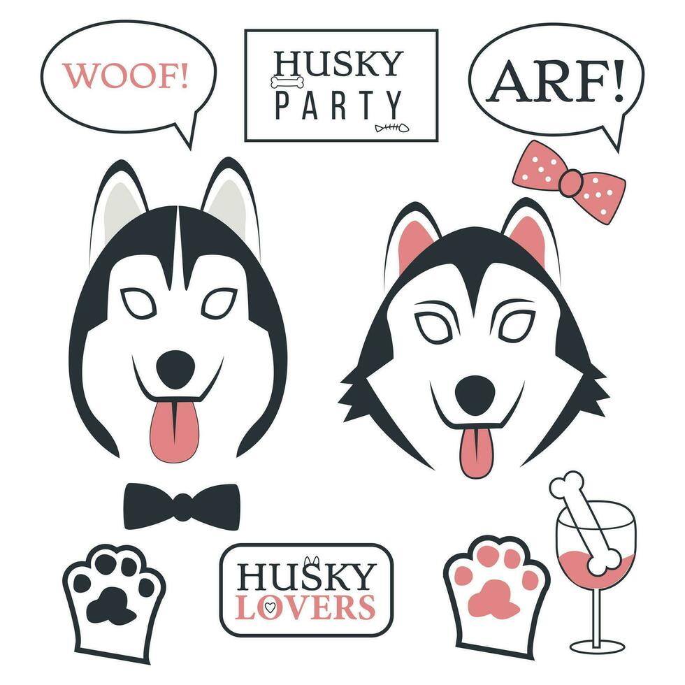 Husky Party Photo Booth Props vector