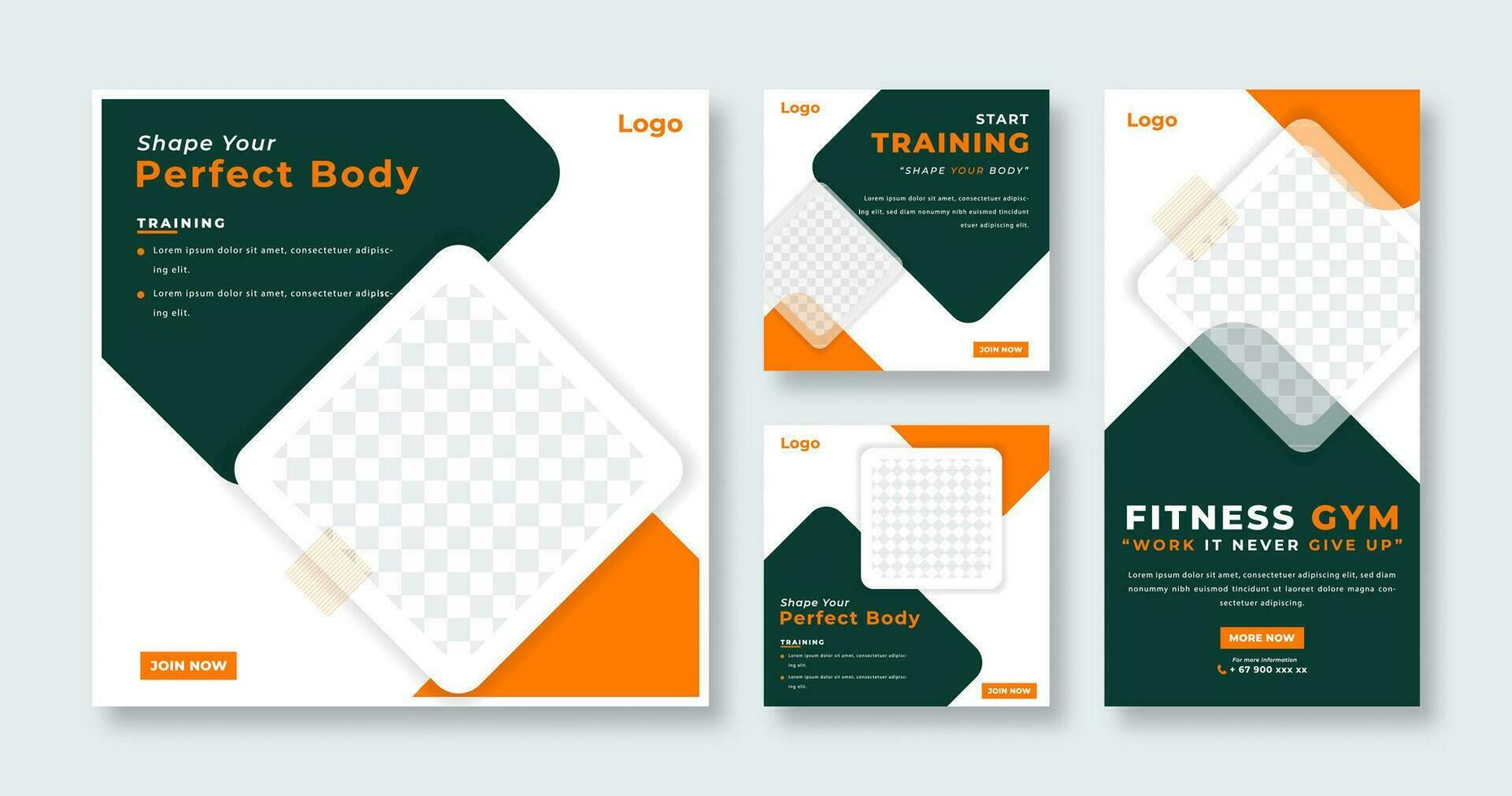Gym Fitness Social Media Post for Online Marketing Promotion Banner, Story and Web Internet Ads Flyer vector