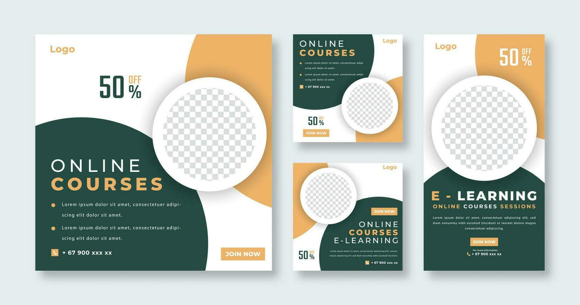 E-learning Courses Social Media Post for Online Marketing Promotion Banner, Story and Web Internet Ads Flyer vector