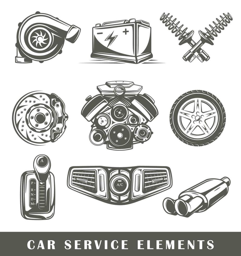 Set of elements of the car service isolated on white background vector