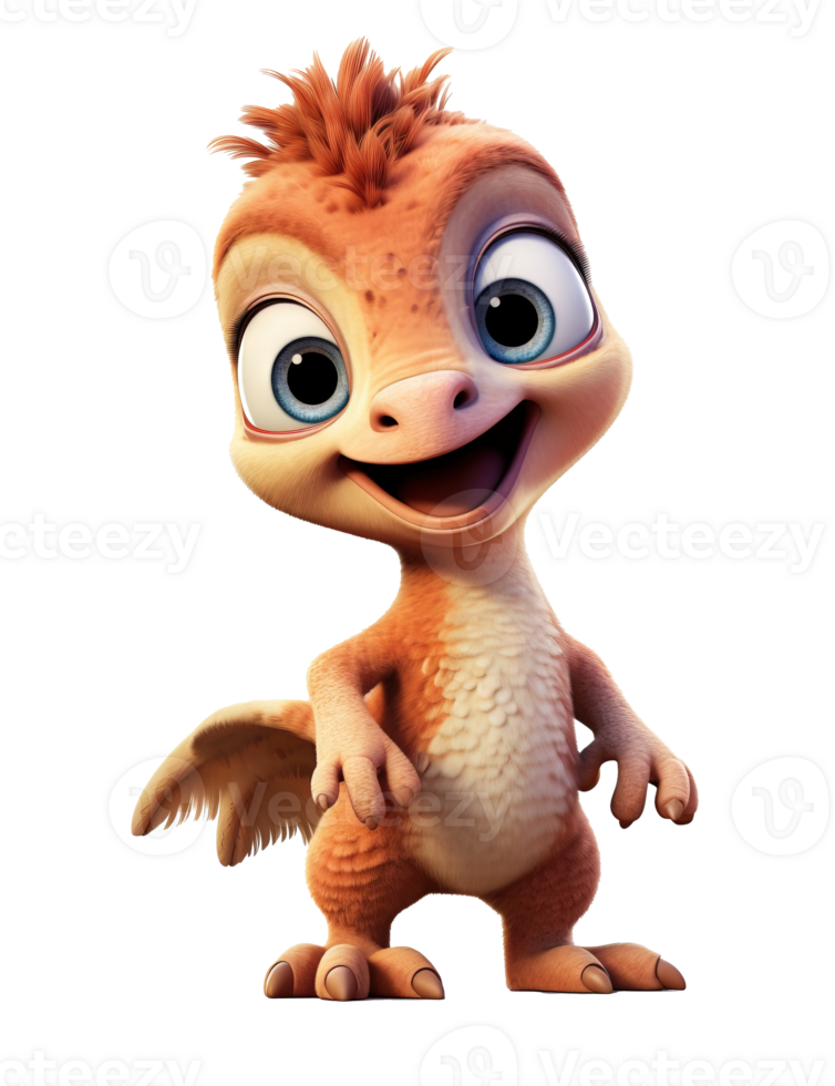 Happy cute baby velociraptor, baby dinosaur ai generated image. High quality ai image png