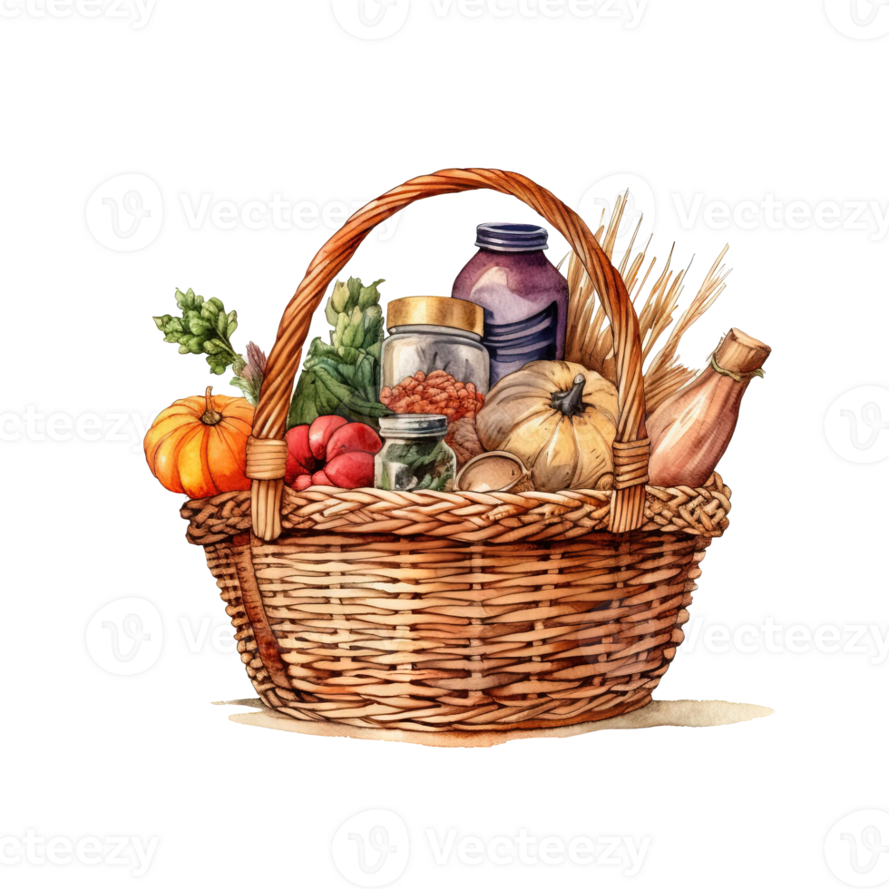 Woven basket, picnic basket, food woven basket image. High quality ai image png
