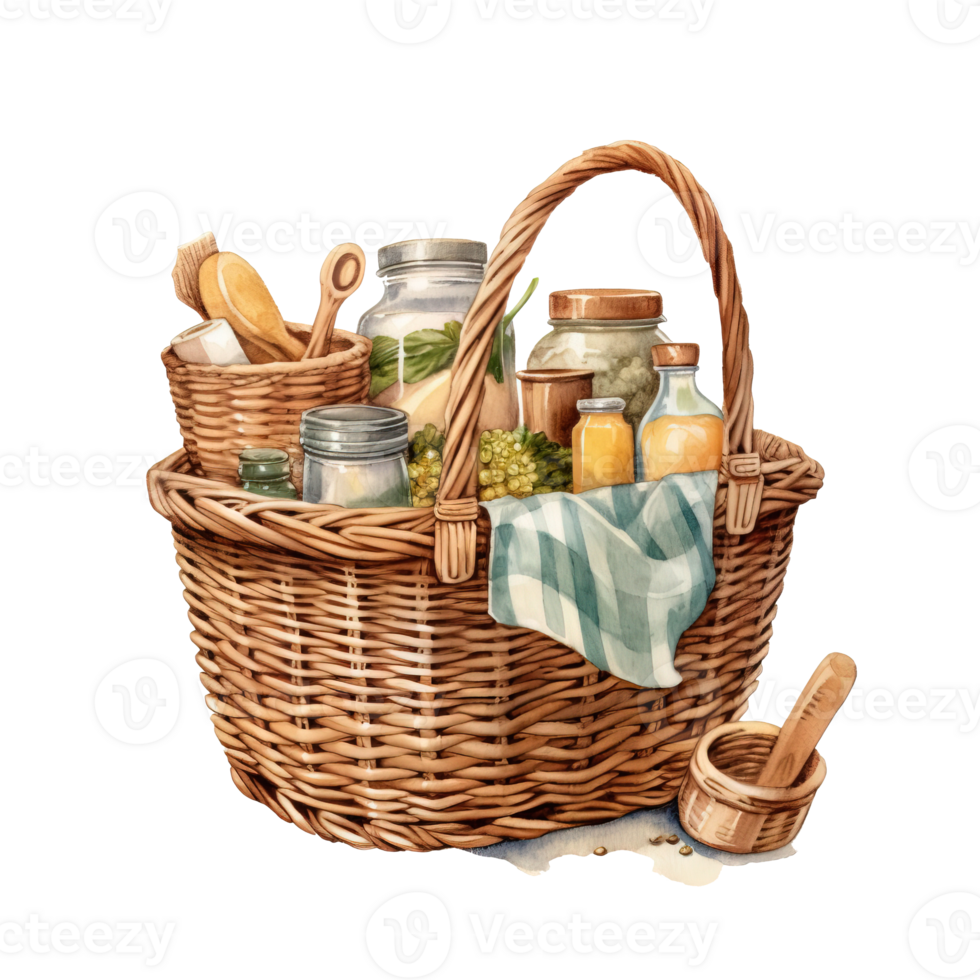 Woven basket, picnic basket, food woven basket image. High quality ai image png