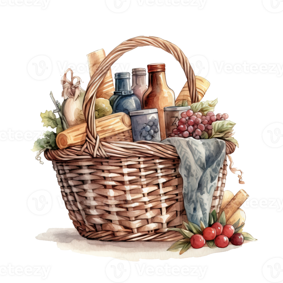 Woven basket, picnic basket, food woven basket image. High quality ai image png