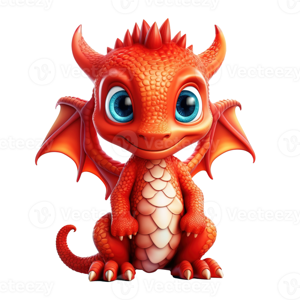 Cute baby red dragon, cartoon red dragon, baby dragon ai generated image.  High quality ai image 25796332 PNG