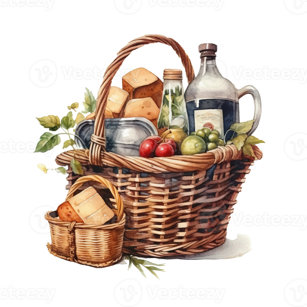 Woven basket, picnic basket, food woven basket image. High quality ai image png