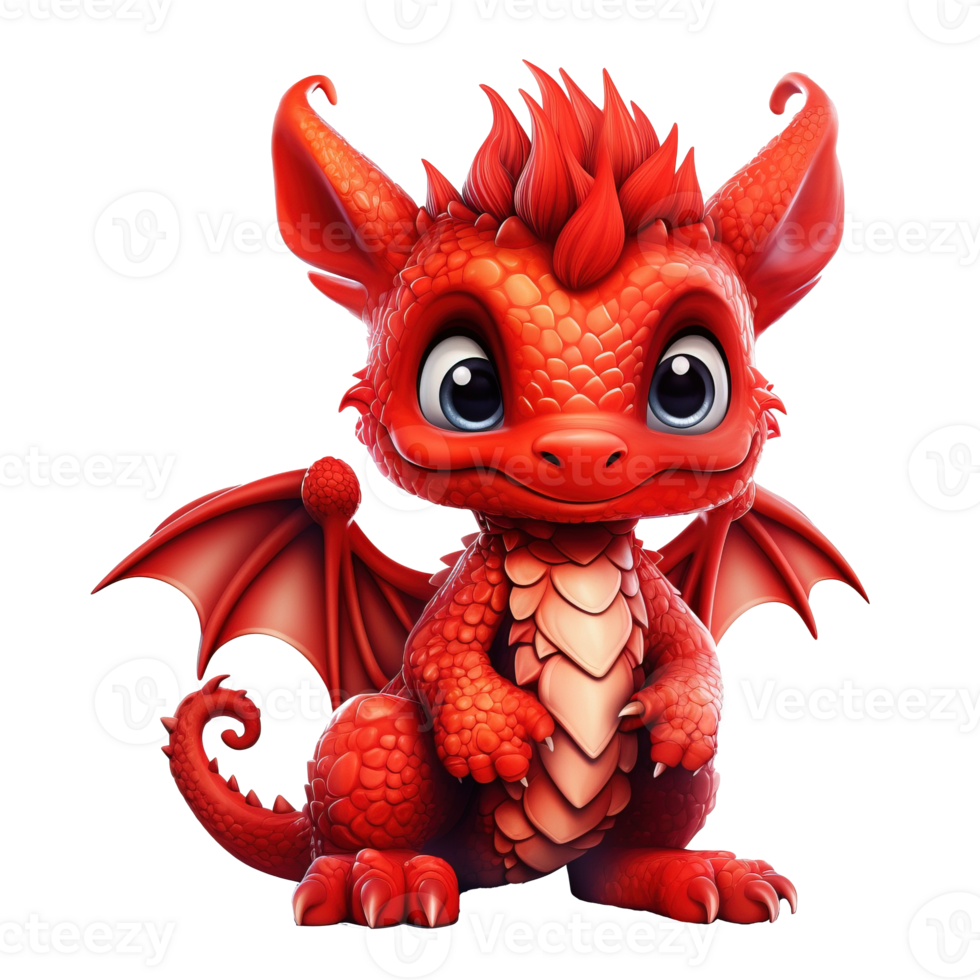 Cute baby red dragon, cartoon red dragon, baby dragon image. High
