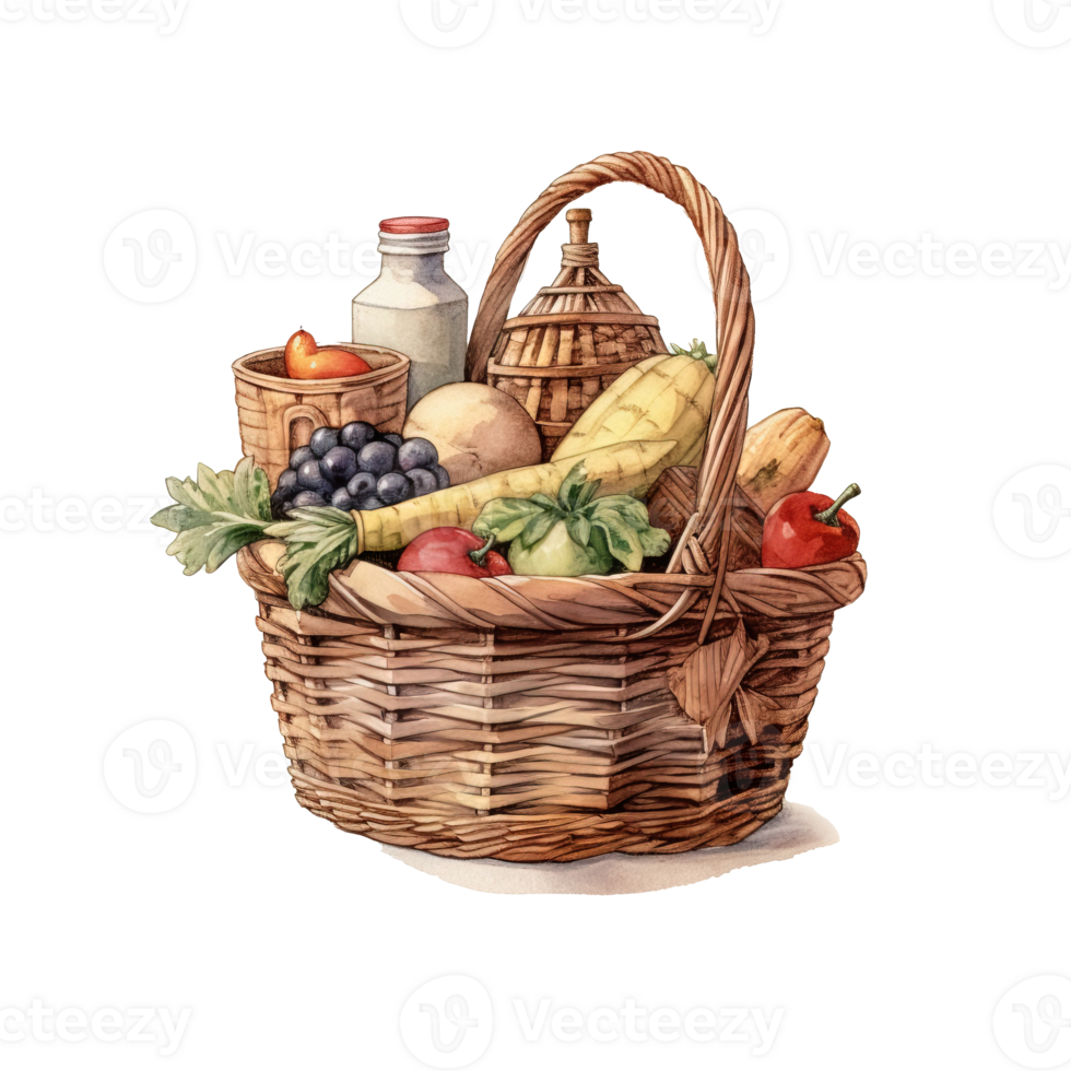 Woven basket, picnic basket, food woven basket image. High quality ai image png