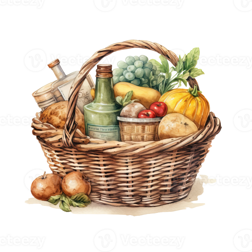 Woven basket, picnic basket, food woven basket image. High quality ai image png