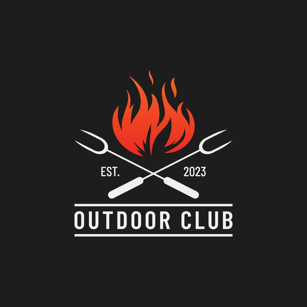 Outdoor Logo, campfire, steak, pork, flame icon logo and vectors