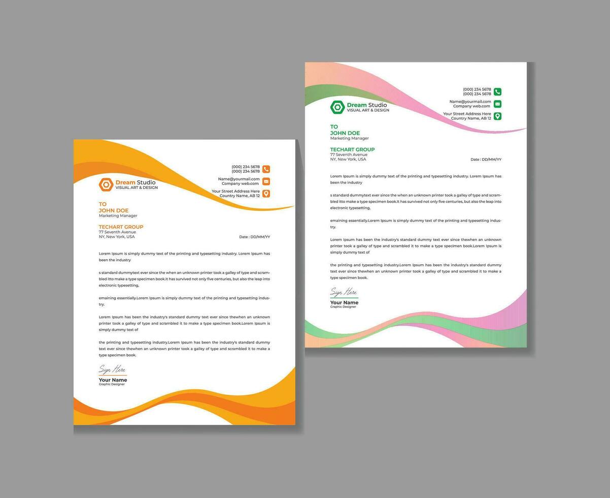 Corporate modern company business letterhead design template with red blue green and yellow color vector