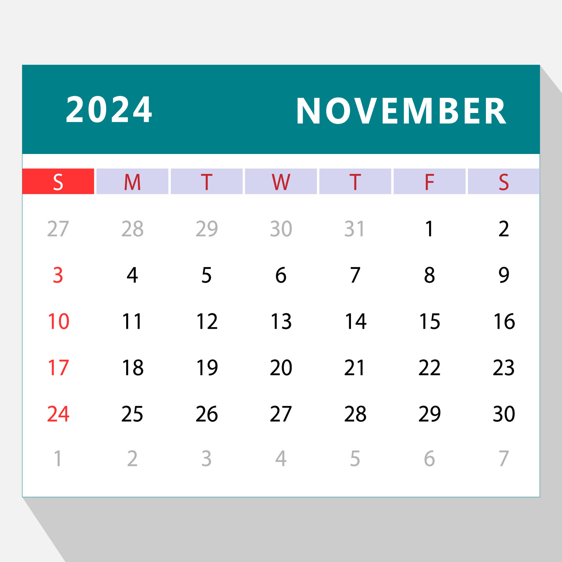 November 2024 calendar template. Vector design 25796454 Vector Art at