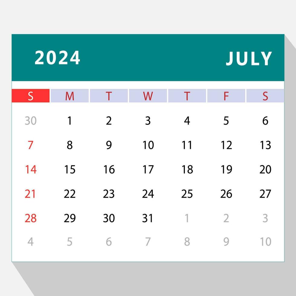 July 2025 calendar template. Vector design 25796456 Vector Art at Vecteezy
