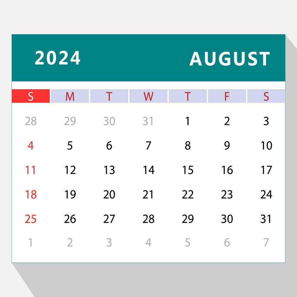 agosto 2024 calendario modelo. vector diseño 25796462 Vector en Vecteezy