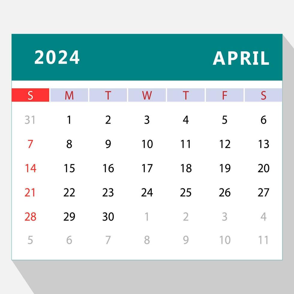April 2024 calendar template. Vector design 25796471 Vector Art at Vecteezy