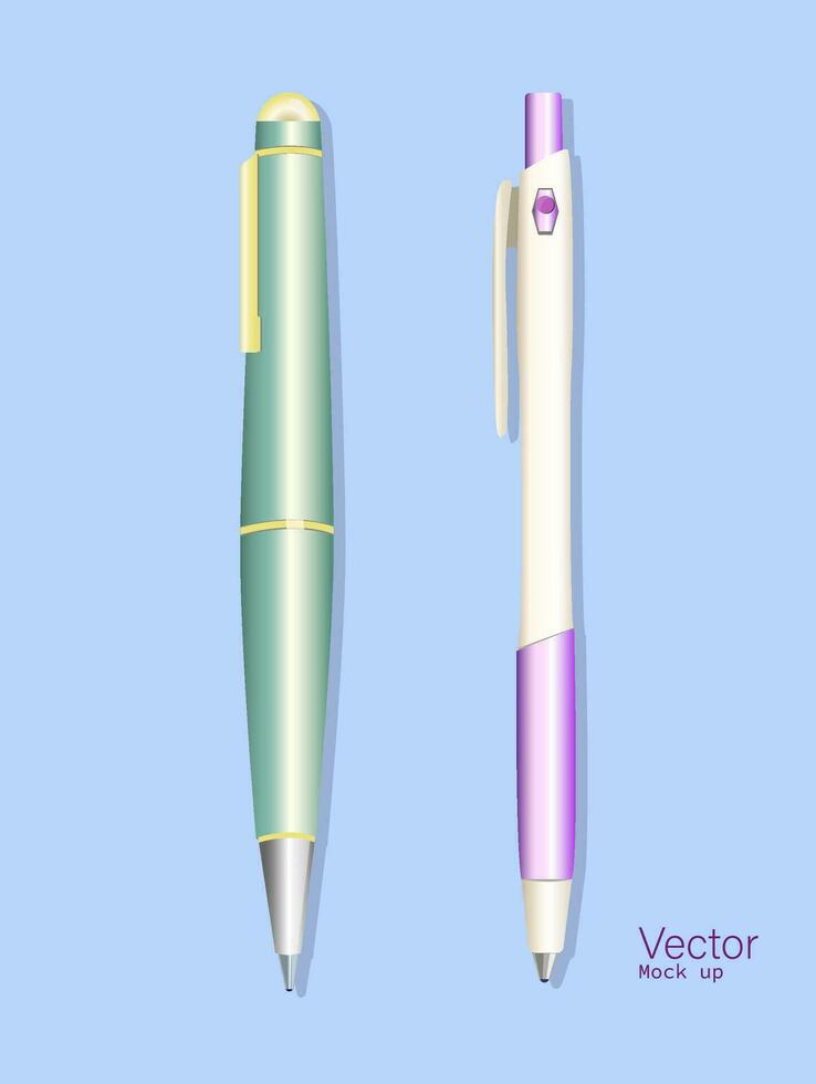 Realistic Blank Pen isolated set. Office Tool pen template. Vector illustration of Realistic Ballpoint Pen mock up. Branding template Of Corporate Identity