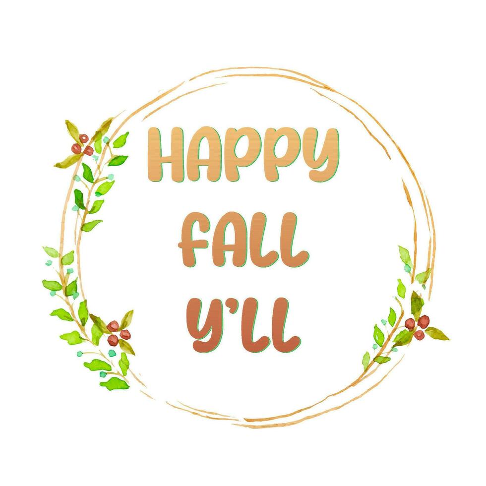 Autumn background. Minimalistic wreath with Berries. Frame with text Hello Fall Yall. Thanksgiving and Harvest Day. Leaf fall horizontal banner. Vector illustration