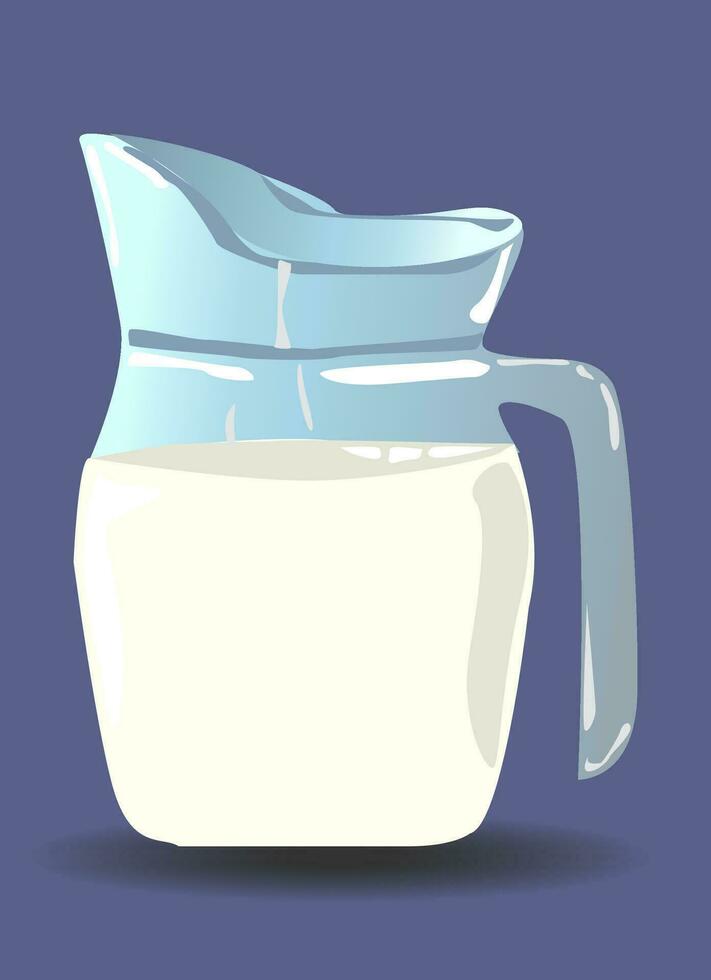 Full glass jug vector illustration isolated on white background. Pitcher of milk image in a cartoon flat style