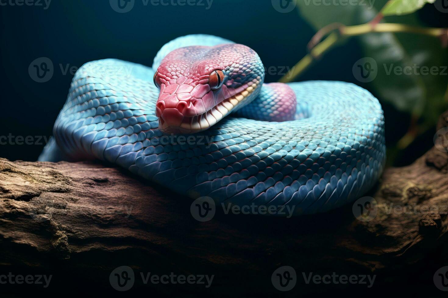 Blue viper snake on a branch photo