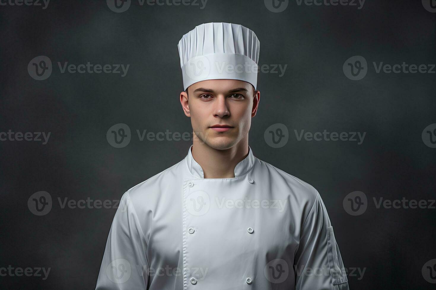 happy young chef posing in uniform photo