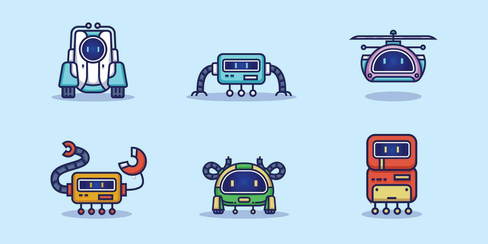 set of simple modern cute robot cartoon flat icon vector Illustration design