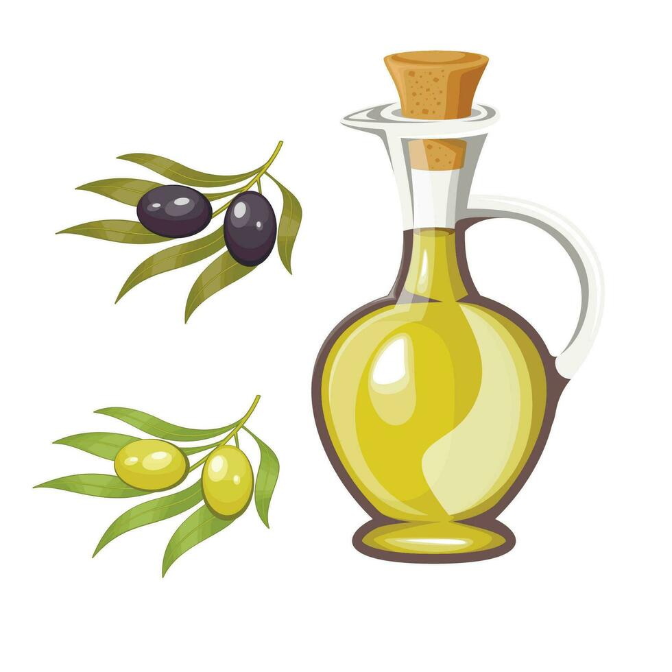 Olive oil bottle with olive and masline branches organic raw olive oil vector