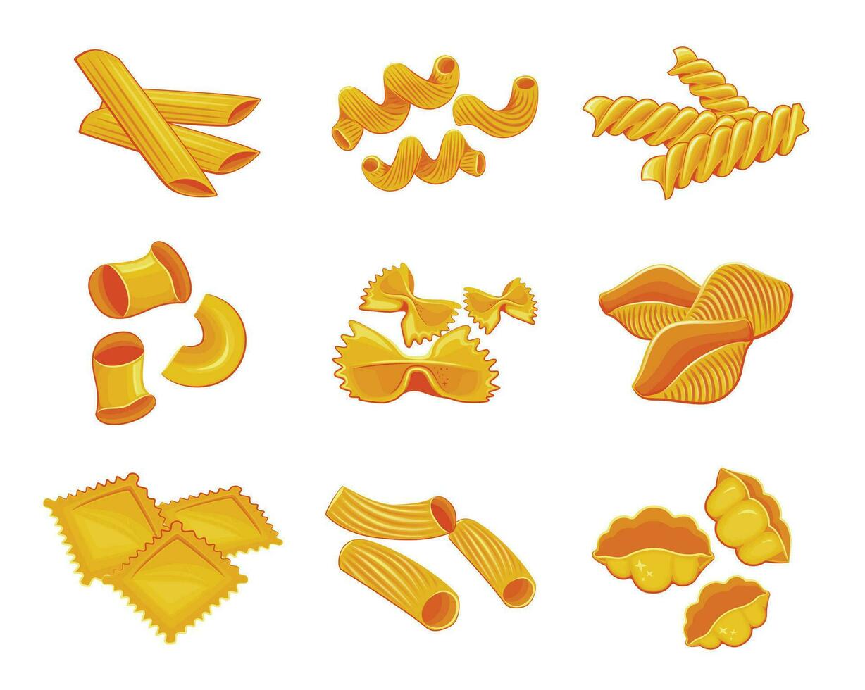 Different types of italian pasta isolated on white background pasta set vector