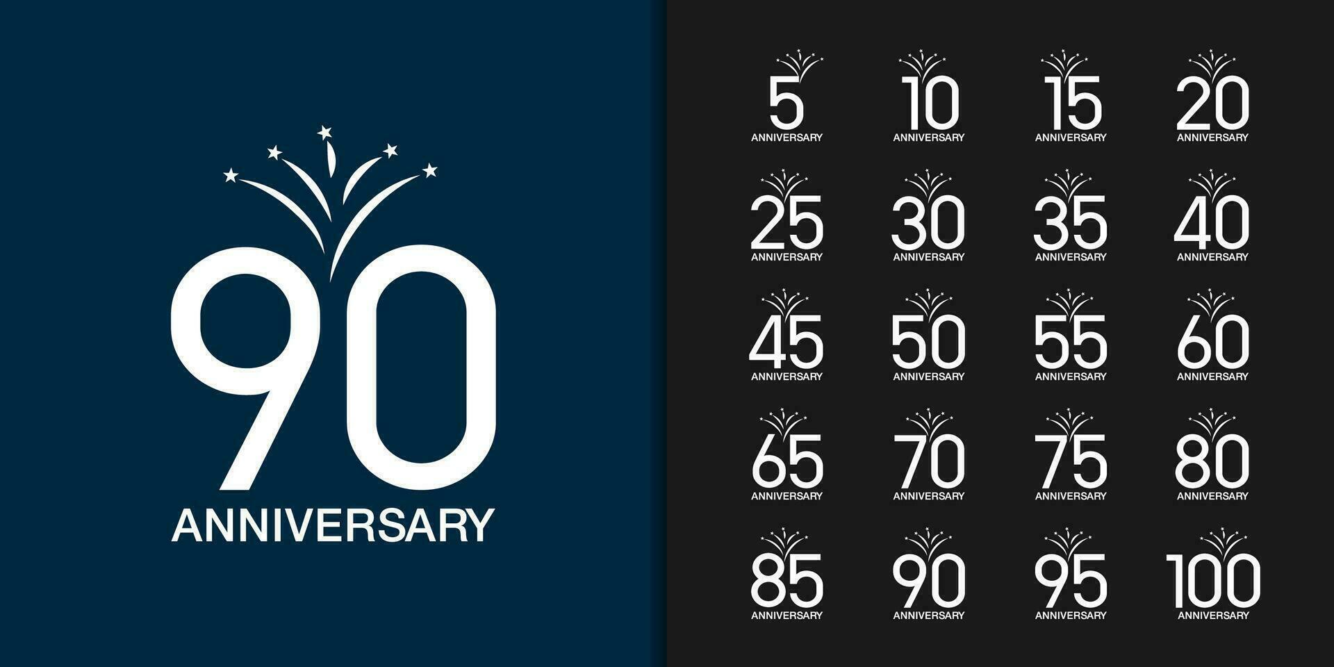 Set of trendy anniversary logotype. Modern geometric anniversary celebration icons design for company profile, leaflet, magazine, brochure poster, web, invitation or greeting card. vector