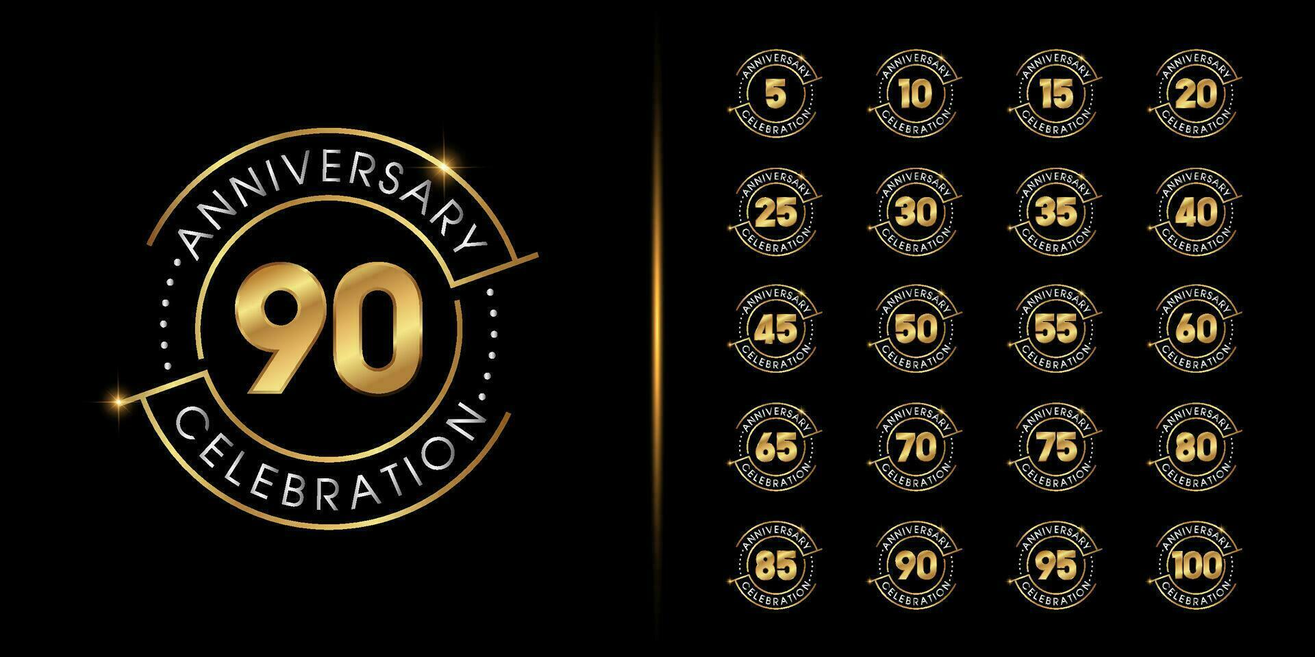 Set of premium anniversary logotype. Golden anniversary celebration emblem design for company profile, leaflet, magazine, brochure, web, banner, invitation or greeting card. vector