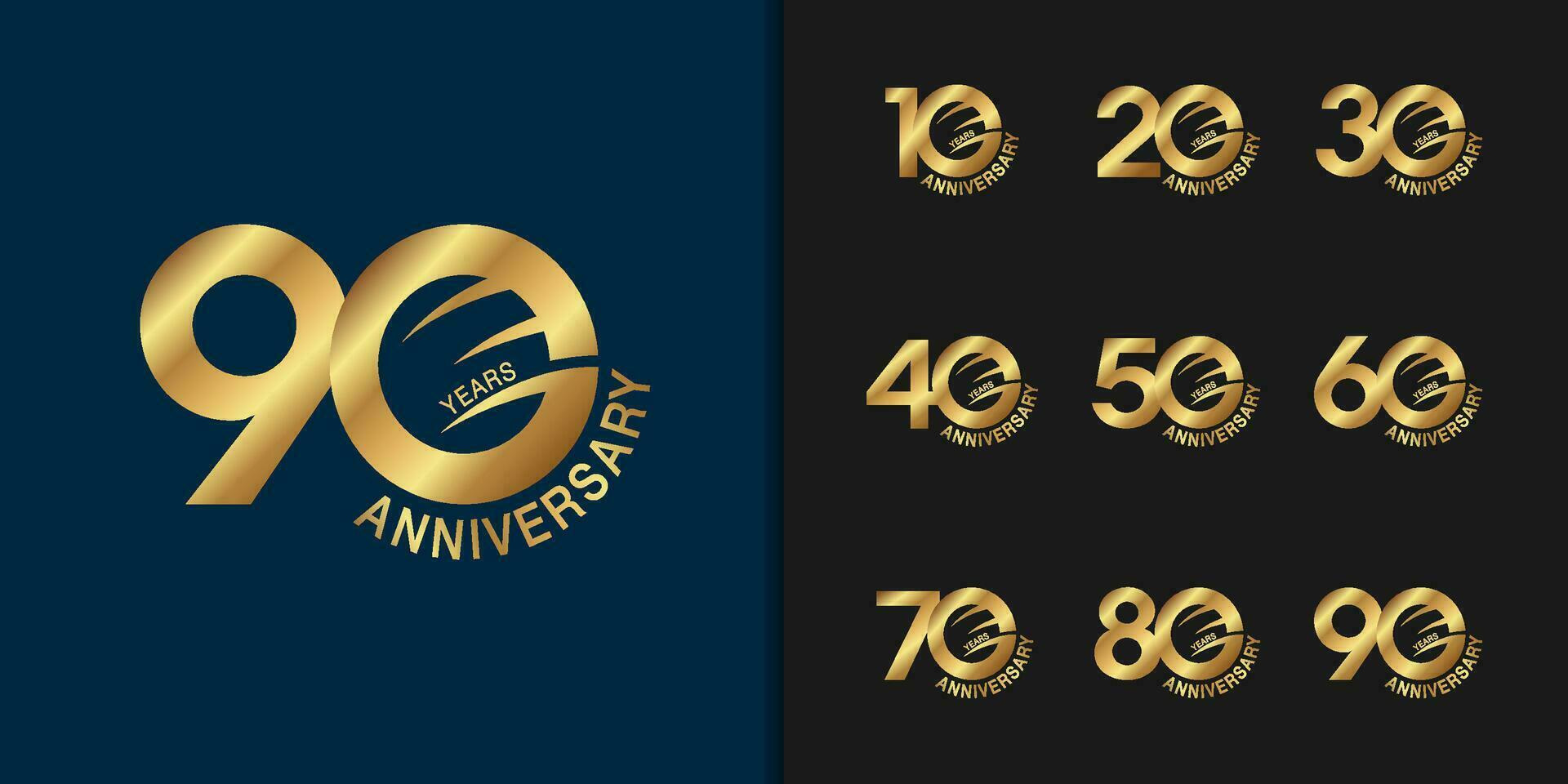 conjunto de prima aniversario logotipo dorado aniversario celebracion emblema diseño para empresa perfil, folleto, revista, folleto, web, bandera, invitación o saludo tarjeta. vector