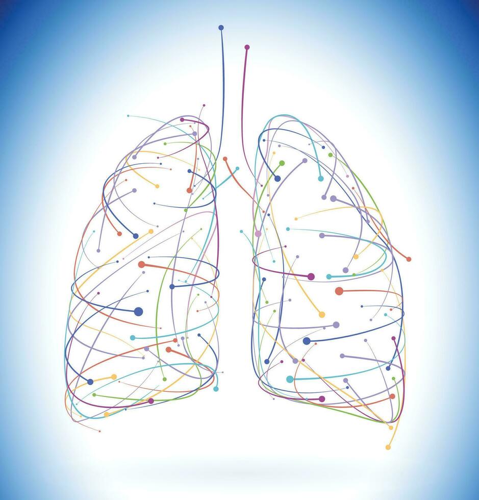 el ilustración de varios de colores rayas y puntos arreglado a formar el forma de un humano pulmón da eso un moderno, dinámica, moderadamente tecnológico sentir. vector