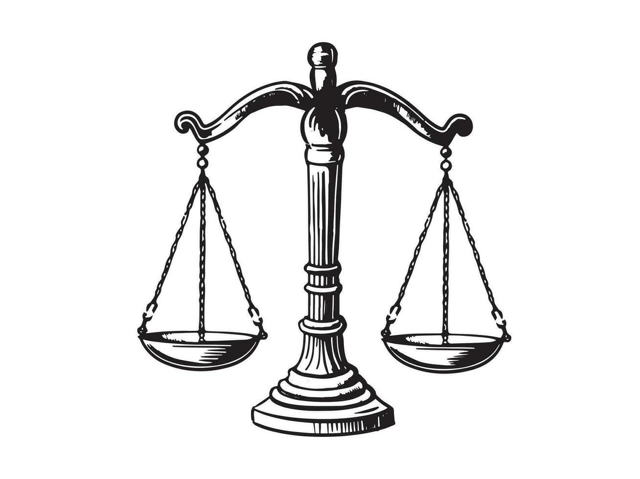 Scales for weighing, libra, justice, hand drawn. Vector hand drawn