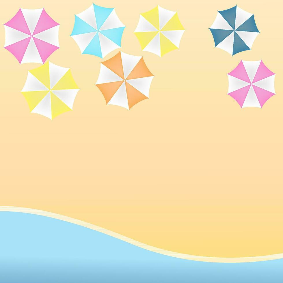 Illustrator vector of top view of  the beach with colorful beach umbrella