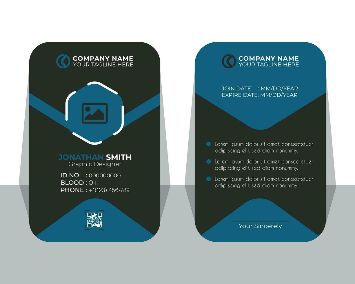 plantilla de diseño de tarjeta de identificación de oficina corporativa profesional abstracta de empleado de identidad moderna plantilla de diseño de tarjeta de identificación simple y limpia vector