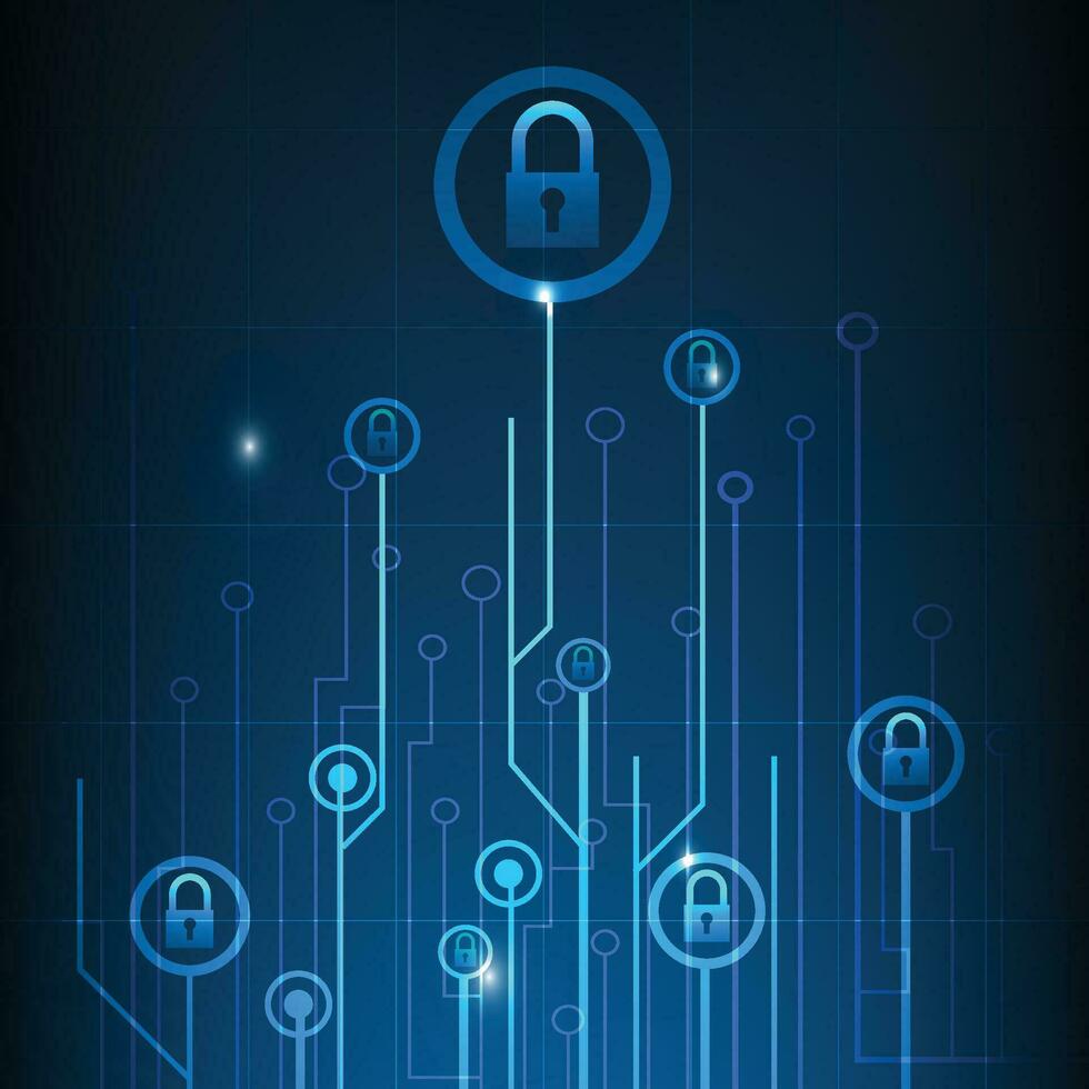 A blue and black background with a padlock on it..Survey highlights data security as key challenge to digital transformation vector