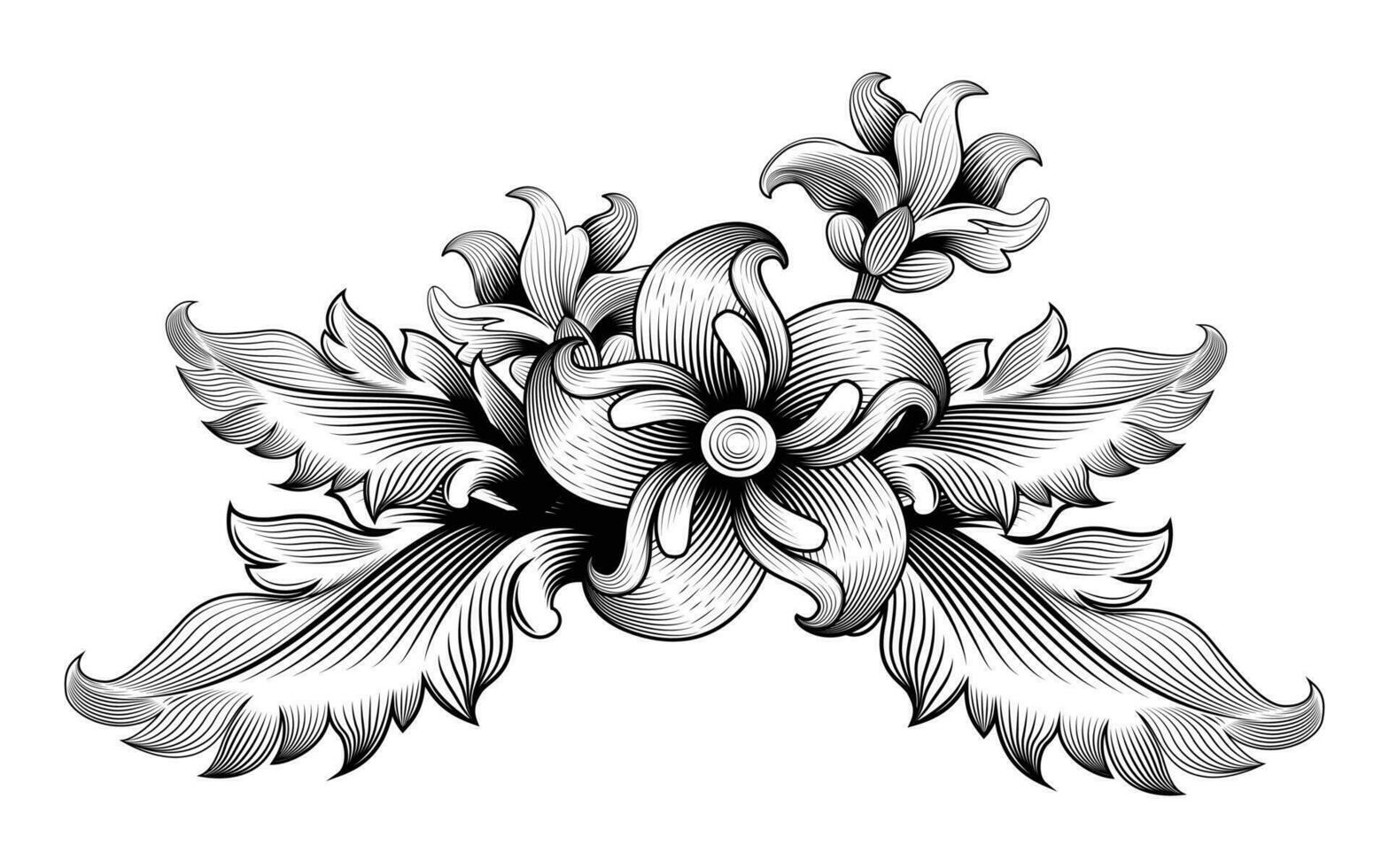 Vintage baroque elements black white elegant sketch vector