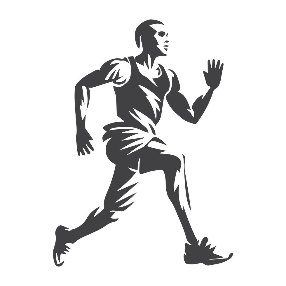 Runner, side view isolated vector ink drawing, abstract silhouette of running man stock illustration