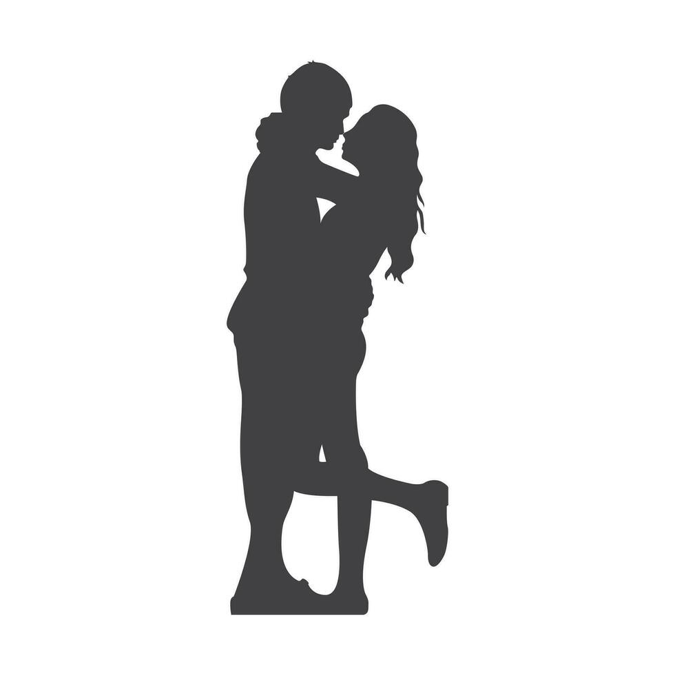 Black silhouette of romantic couple. Man holding woman in his arms. vector